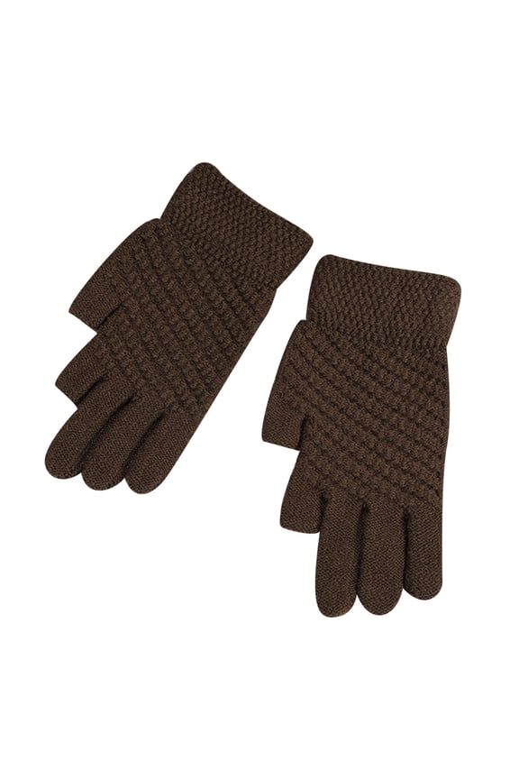 Two Finger Convertible Touch Screen Knit Gloves,Adult Winter Thick Thermal Typing Mittens,Wind Resistant Cold Block Hand Gear,Soft Plush Stretch Knit Anti Freeze Daily Writing School Hand Gear,Coffee