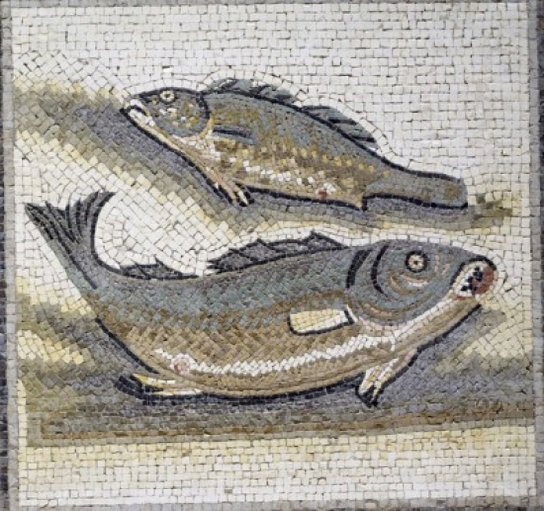 Two Fish 1st-3rd Century BC mosaic Canvas Art -  (18 x 24)