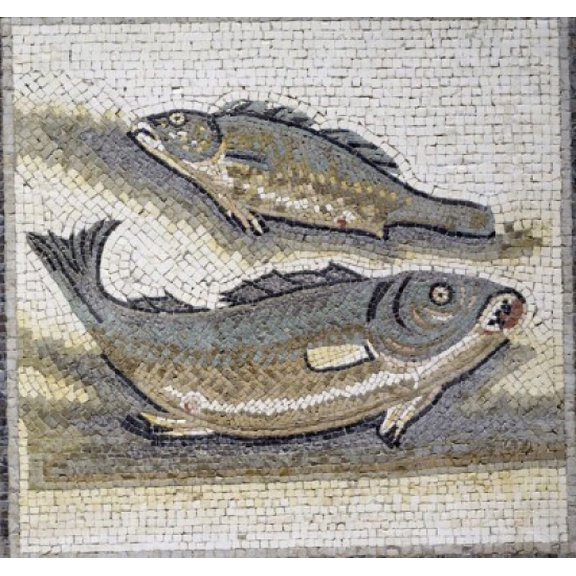 Two Fish 1st-3rd Century BC mosaic Canvas Art - (18 x 24)