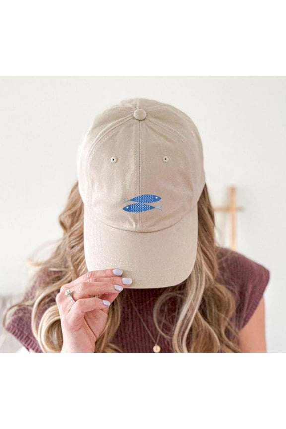 Two Fish Embroidered Classic Cap, Cute Gift for Fish Lover, Fishy Baseball Hat, Summer Beach Hat.
