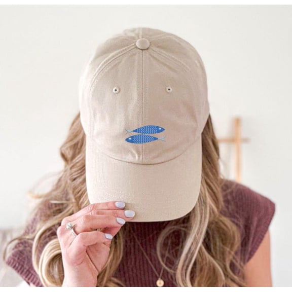 Two Fish Embroidered Classic Cap, Cute Gift for Fish Lover, Fishy Baseball Hat, Summer Beach Hat.
