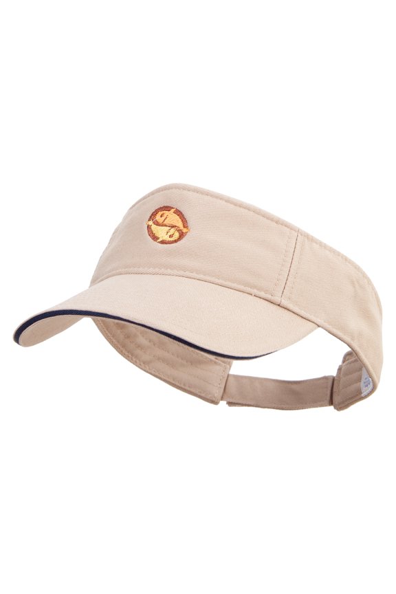 Two Fish Logo Embroidered Prostyle Cotton Twill Washed Visor - Khaki Navy OSFM