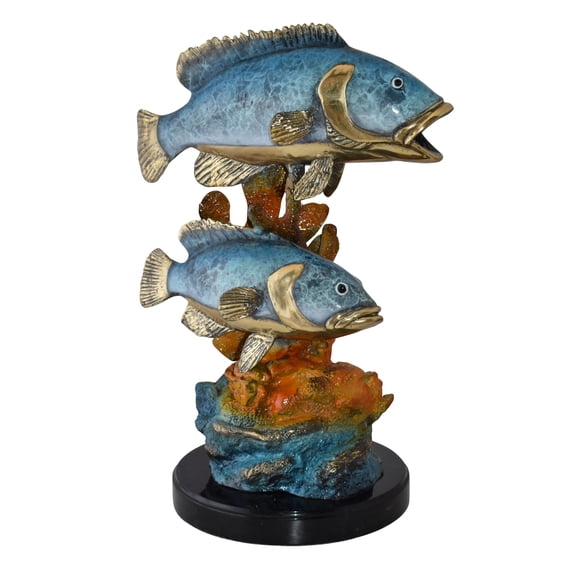 Two Fish Swimming in The Ocean Bronze Statue Size: 18" x 14" x 24"H