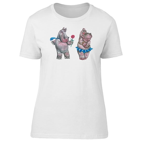 Two Flirting Hippos, Cute Love T-Shirt Women -Image by Shutterstock, Female Large