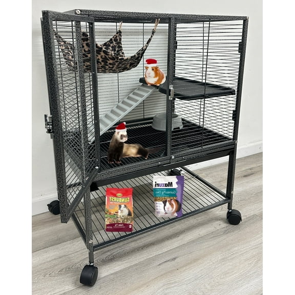 Mcage Deluxe 2-Story Metal Small Animal Critter Rolling Cage Large Durable Front Door for Guinea Pig, Ferret, Rabbit, Mouse, Rat with Removable Tray, Water Bottle & More