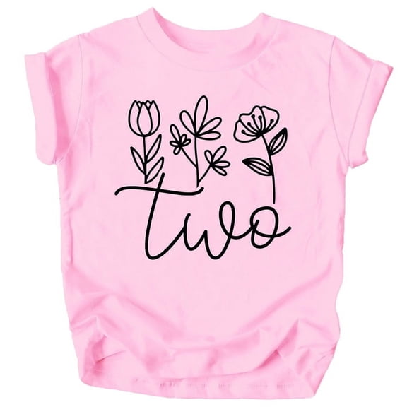 Two Floral 2nd Birthday Shirt for Toddler Girls Second Birthday Outfit Black on Pink Shirt 3T