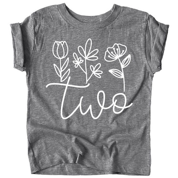Two Floral 2nd Birthday Shirt for Toddler Girls Second Birthday Outfit Granite Heather Shirt 3T