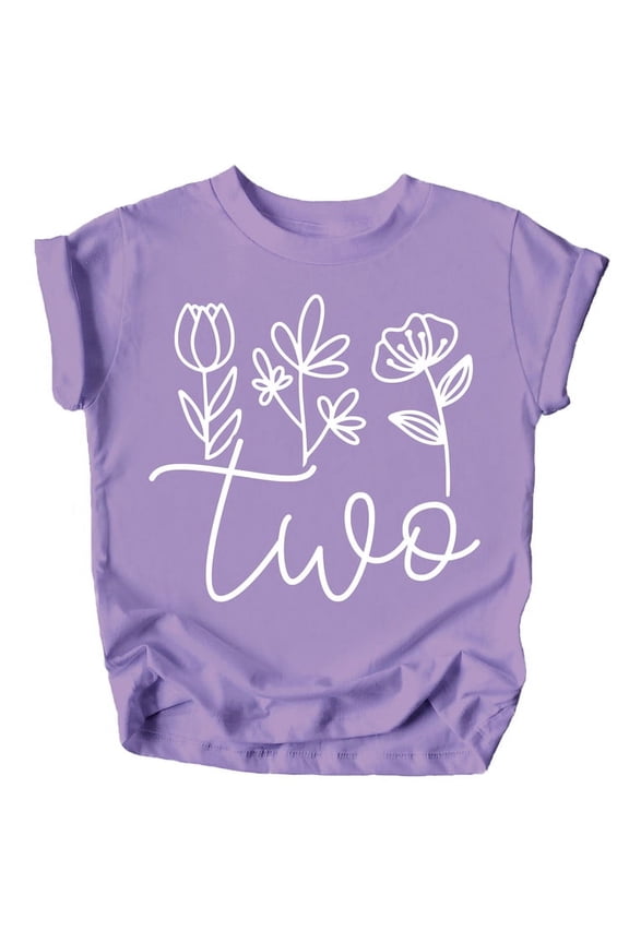 Two Floral 2nd Birthday Shirt for Toddler Girls Second Birthday Outfit Purple Shirt 2T