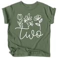 thumbnail image 1 of Two Floral 2nd Birthday Shirt for Toddler Girls Second Birthday Outfit White on Military Green Shirt 2T, 1 of 2