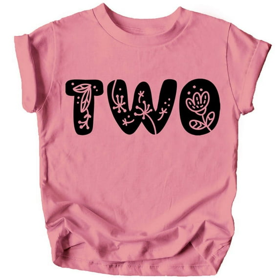 Two Floral Numbers Ages 1-7 Girl's 2nd Birthday Shirt Black on Mauve Shirt 3T