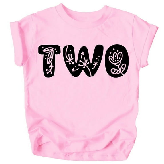 Two Floral Numbers Ages 1-7 Girl's 2nd Birthday Shirt Black on Pink Shirt 3T