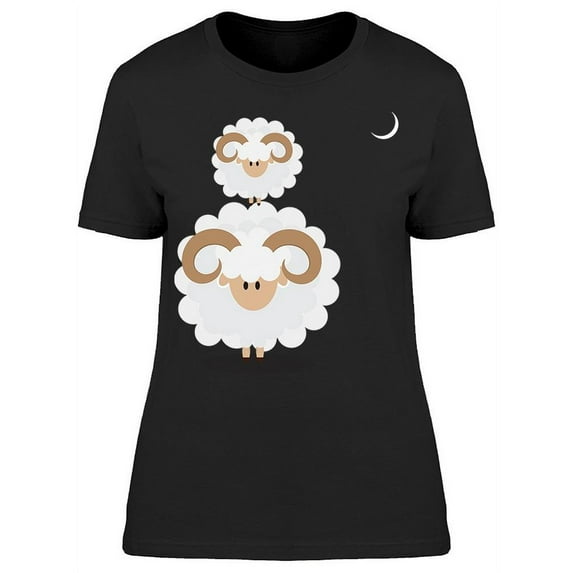 Two Fluffy Sheep Crescent Moon T-Shirt Women -Image by Shutterstock, Female Small