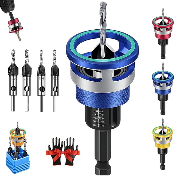 Two-Flute Counterbore with Adjustable Depth Stop Collar, 90 Degree Countersink Drill Bit Set for Woodworking and Cabinetry, 1/4 Inch Hex Shank, 12-35mm Precise Depth Control (Blue)