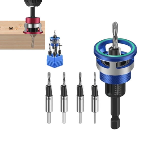Two-Flute Counterbore with Adjustable Depth Stop Collar, 90 Degree Countersink Drill Bit Set for Woodworking and Cabinetry, 1/4 Inch Hex Shank, 12-35mm Precise Depth Control