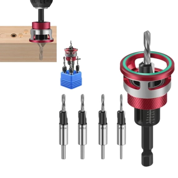 Two-Flute Counterbore with Adjustable Depth Stop Collar, 90 Degree Countersink Drill Bit Set for Woodworking and Cabinetry, 1/4 Inch Hex Shank, 12-35mm Precise Depth Control