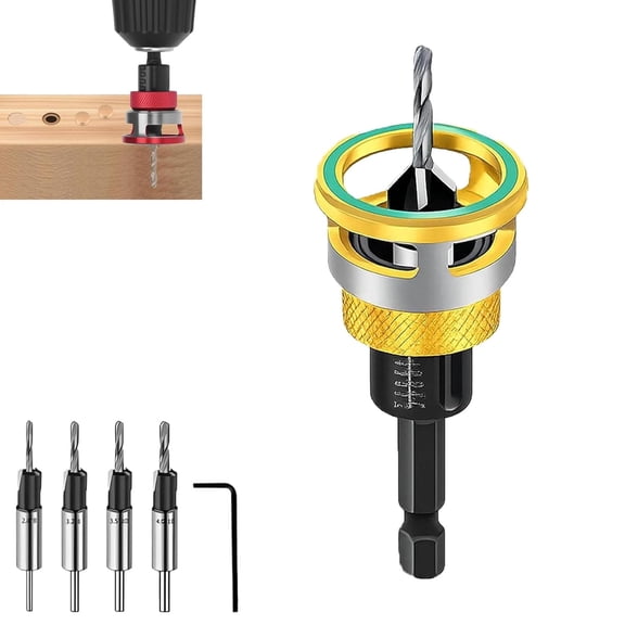 Two-Flute Counterbore with Depth Stop, 2-in-1 Drill & Countersink with Adjustable Stop Collar and 1/4 Inch Hex Shank, Countersink Drill Bit for Wood, Plastic, Woodworking