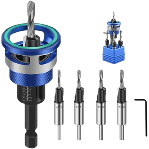 Two-Flute Counterbore with Depth Stop, 2026 Upgraded Features a Free-Spinning, High-Speed Two-Flute, Universal 1/4" Hex Shank, 2-in-1 Drill & Countersink (Blue)
