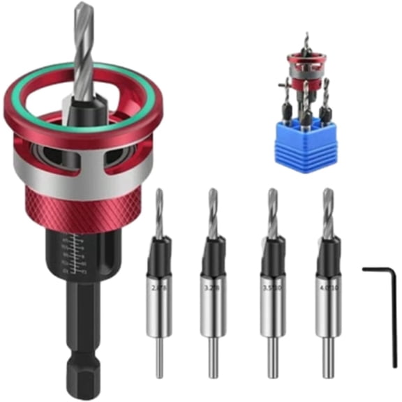 Two-Flute Counterbore with Depth Stop, 2026 Upgraded Features a Free-Spinning, High-Speed Two-Flute, Universal 1/4" Hex Shank, 2-in-1 Drill & Countersink (Red)