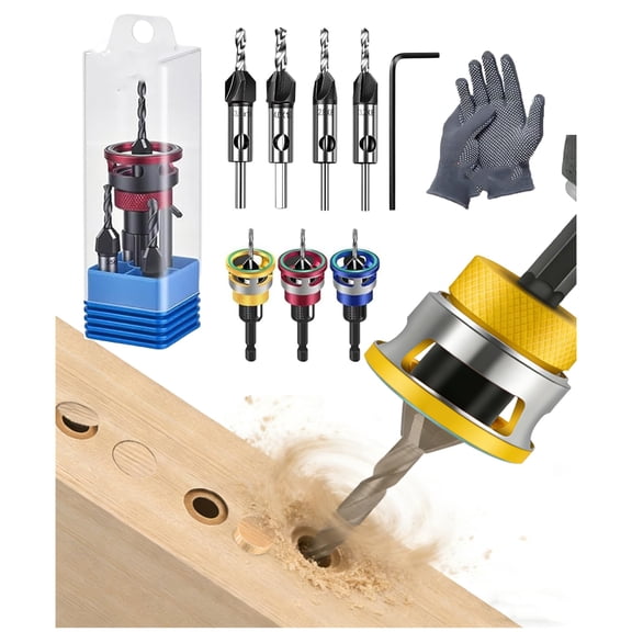 Two-Flute Counterbore with Depth Stop, 4PCS Countersink Drill Bit Set with Adjustable Stop Collar, High Speed Steel for Wood and Metal Drilling in Workshop Use