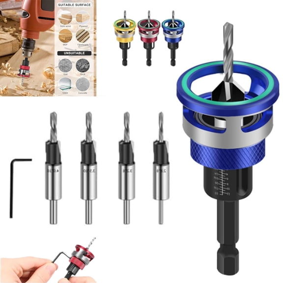 Two-Flute Counterbore with Depth Stop, Alloy Steel 4 Flute Countersink Bit, Adjustable Depth, 1/4 Inch Hex Shank, Durable Construction for Long Service Life, Ideal for Metal & Wood Drilling