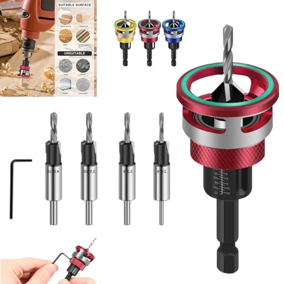 Two-Flute Counterbore with Depth Stop, Alloy Steel 4 Flute Countersink Bit, Adjustable Depth, 1/4 Inch Hex Shank, Durable Construction for Long Service Life, Ideal for Metal & Wood Drilling