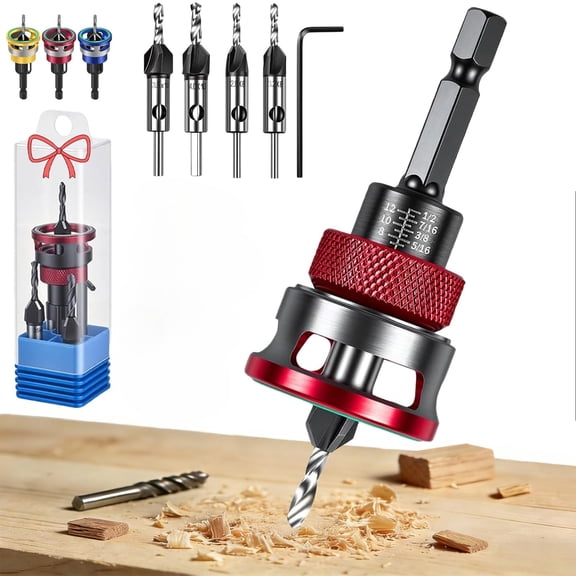 Two-Flute Counterbore with Depth Stop, Countersink Drill Bit Set with Depth Stop, HSS M2 Bits Head, Counter Sink Drill Bit for Wood for Wood, Plastic, Woodworking