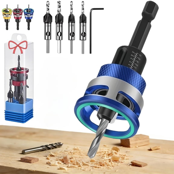 Two-Flute Counterbore with Depth Stop, Countersink Drill Bit Set with Depth Stop, HSS M2 Bits Head, Counter Sink Drill Bit for Wood for Wood, Plastic, Woodworking