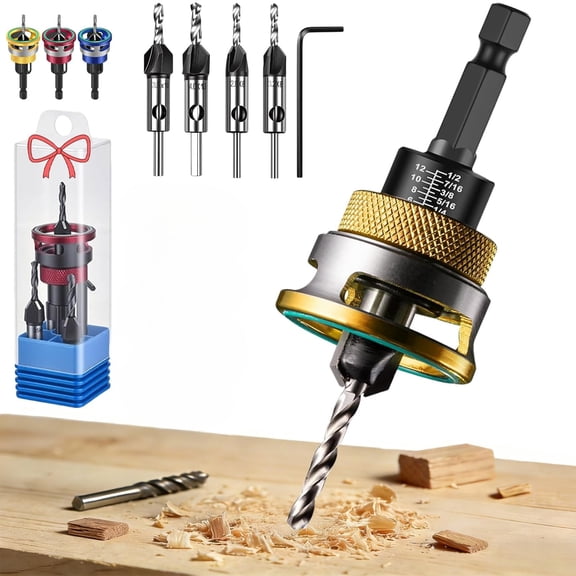 Two-Flute Counterbore with Depth Stop, Countersink Drill Bit Set with Depth Stop, HSS M2 Bits Head, Counter Sink Drill Bit for Wood for Wood, Plastic, Woodworking