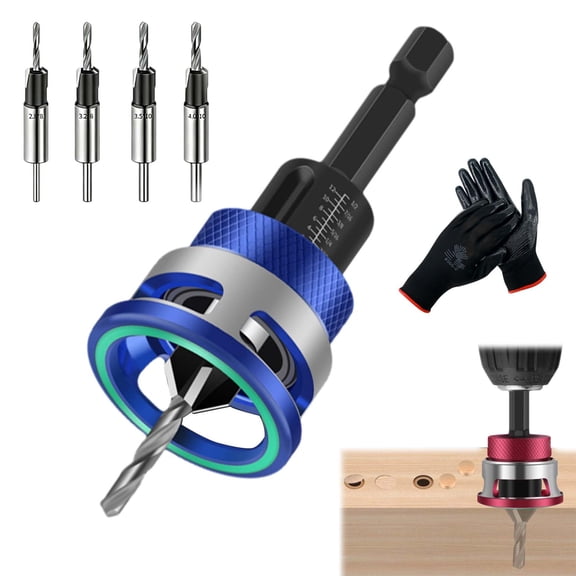 Two-Flute Counterbore with Depth Stop, Friction-Free Countersink Bit, Adjustable Countersink Drill Bit Set with Free-Spinning Collar, Universal 1/4" Hex Shank, 2-in-1 Drill & Countersink