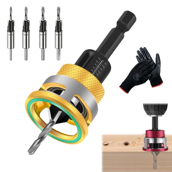 Two-Flute Counterbore with Depth Stop, Friction-Free Countersink Bit, Adjustable Countersink Drill Bit Set with Free-Spinning Collar, Universal 1/4" Hex Shank, 2-in-1 Drill & Countersink (4Pack Blue)