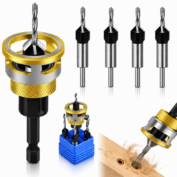 Two-Flute Counterbore with Depth Stop, Adjustable Countersink Drill Bit for Woodworking & DIY Projects