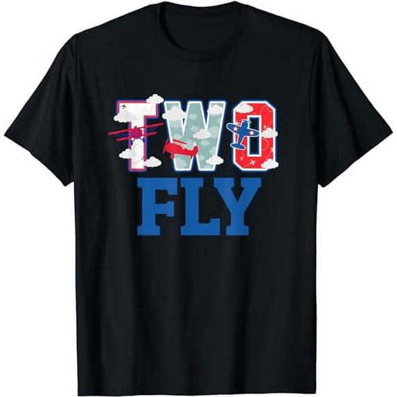 Two Fly Birthday Party Decorations for Boy Airplane 2nd Bday T-Shirt