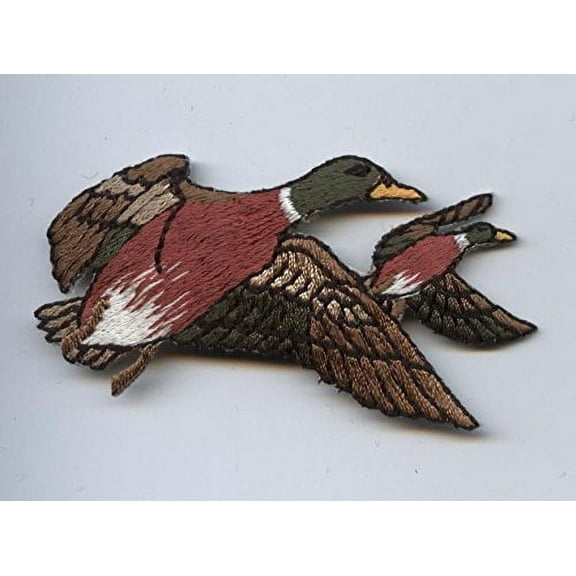 Two Flying Ducks - Mallard Drake Duck - Iron on Applique/Embroidered Patch