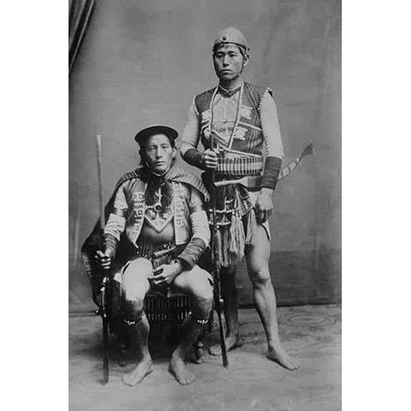 Two Formosan Tribal Chiefs in Native Garb pose-Fine art canvas print (20" x 30")