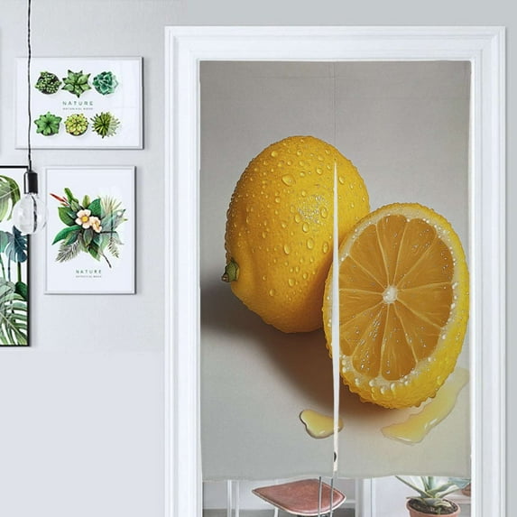 Two Fresh Lemons With Water Drops Door Curtain Nordic Living Room DoorCurtain Porch Partition Curtain Kitchen Rative Half Curtain