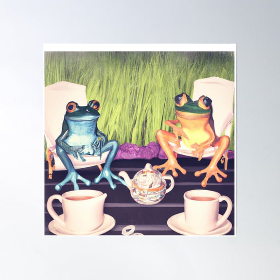 Two Frogs Having Coffee Poster Wall Art, Modern Wall Decor, 16x16 UNFRAMED