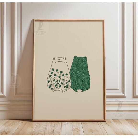 Two Frogs Illustration Minimalist Nature Wall Art Print