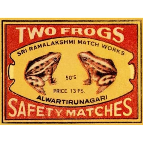 Two Frogs Safety Matches Poster Print by Phillumenart (9 x 12)