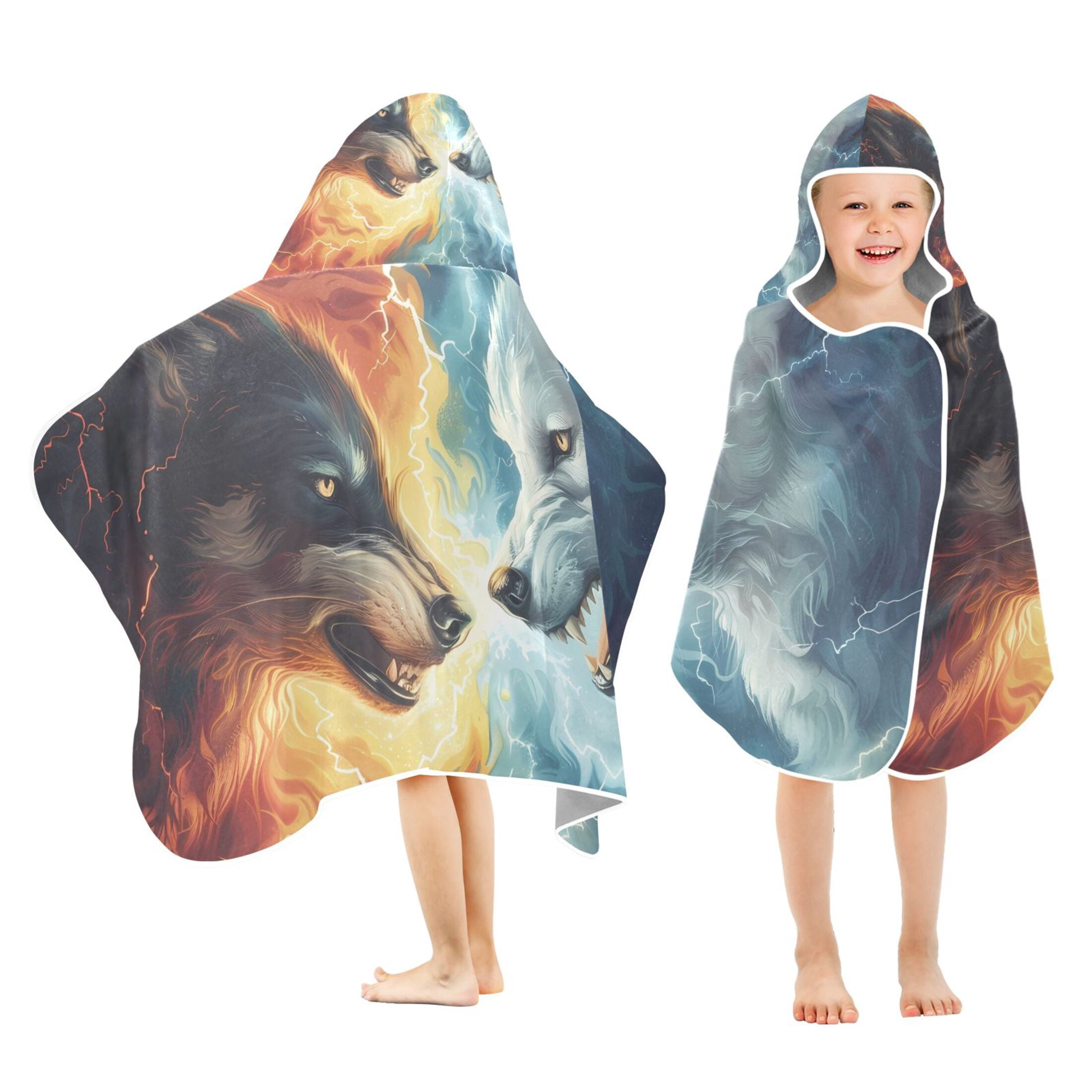 Wolves Bath Two Funny Cool Wolves Kids Hooded Beach Towel Baby Bath Poncho Towels ...