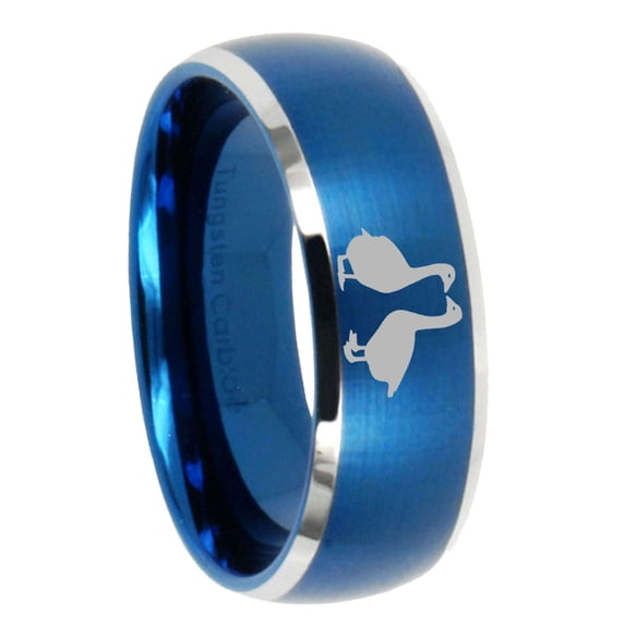 Two Geese 8MM Dome Brushed Finish Blue Tungsten Men Ring