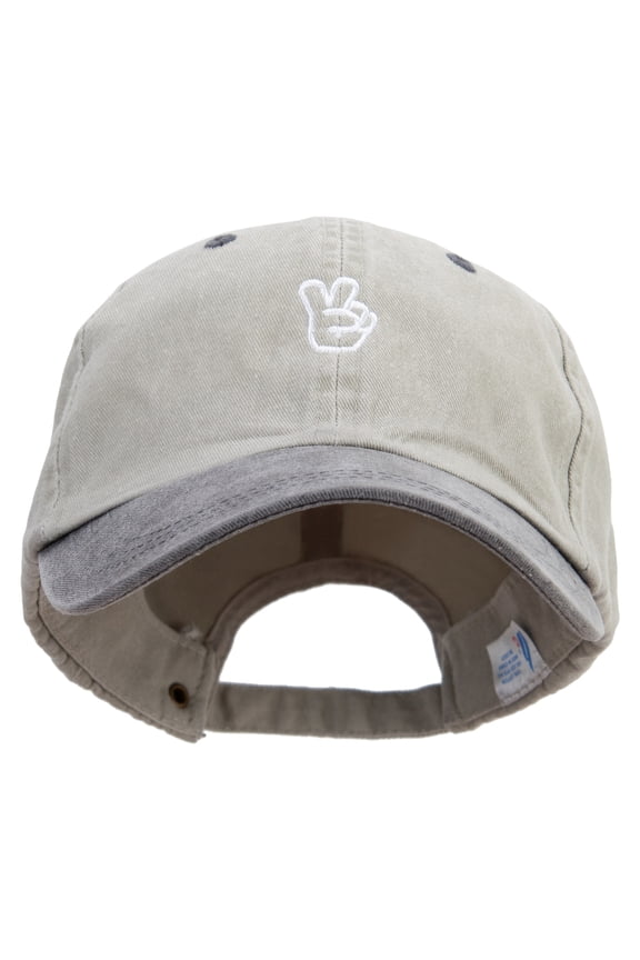 Two Gesture with FIngers Embroidered Pigment Dyed Wash Cap - Beige Black OSFM
