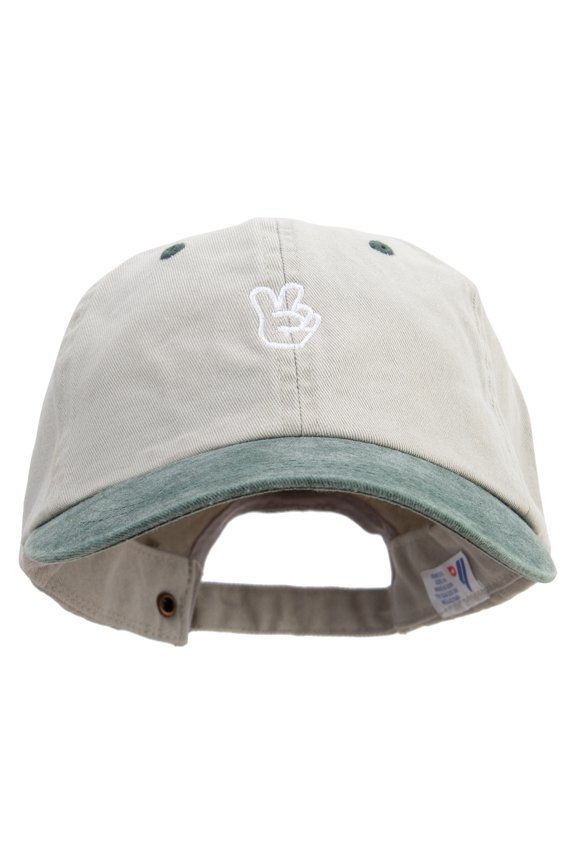 Two Gesture with FIngers Embroidered Pigment Dyed Wash Cap - Beige Green OSFM