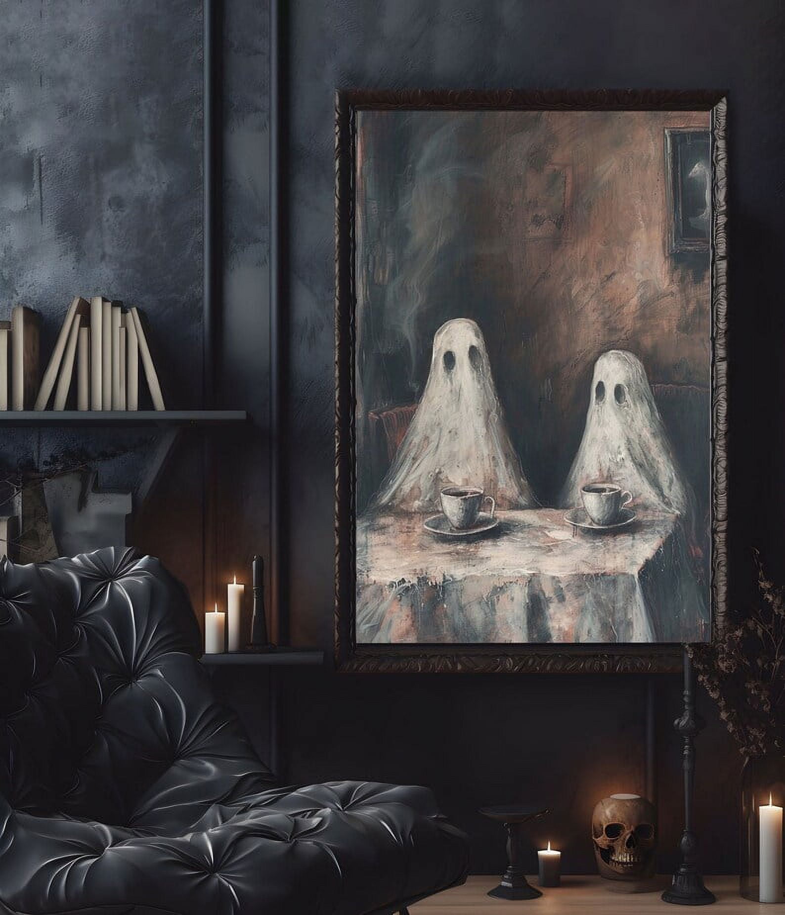 Two Ghost Drink Coffee, Sitting On The Table Poster Print