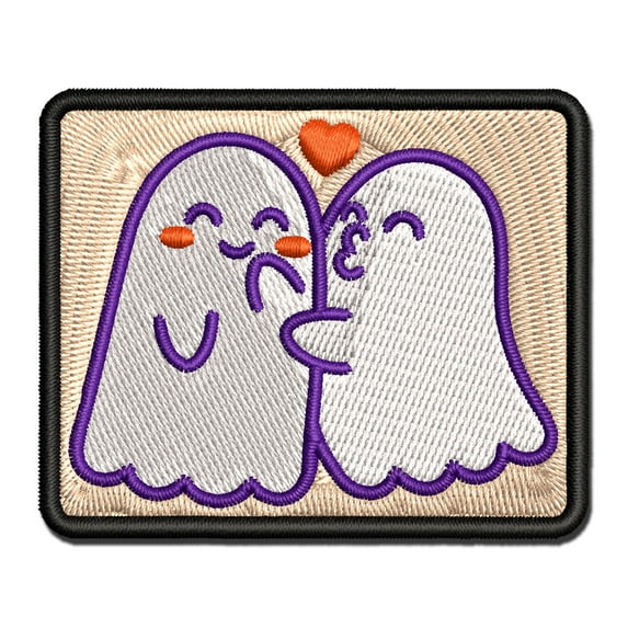 Two Ghosts in Love Kissy Face Halloween Applique Multi-Color Embroidered Iron-On Patch - 3 Inch Medium