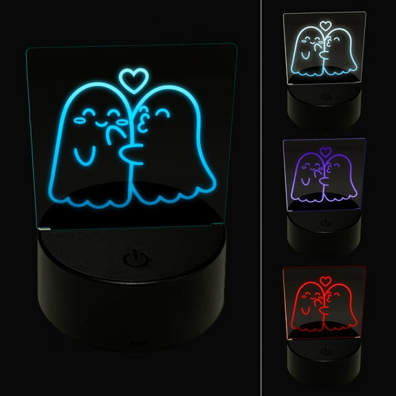 Two Ghosts in Love Kissy Face Halloween LED Night Light Sign 3D Illusion Desk Nightstand Lamp