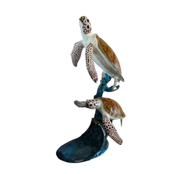 Nifao Two Giant Sea Turtles Outdoor Fountain Statue on Coral Base, Bronze Garden Water Feature Sculpture, 52" x 40" x 68"H