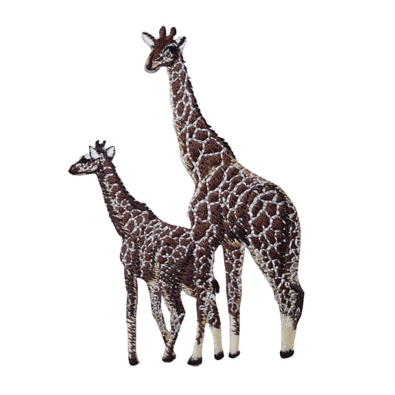 Two Giraffe - Baby/Mom - Facing Left - Natural Animals - Iron on Applique/Embroidered Patch