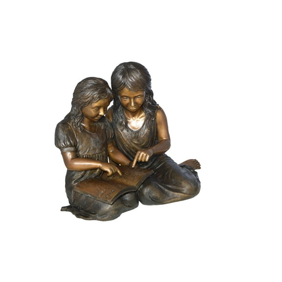 Two Girls Reading a Book Bronze Statue -  Size: 33"L x 21"W x 23"H.