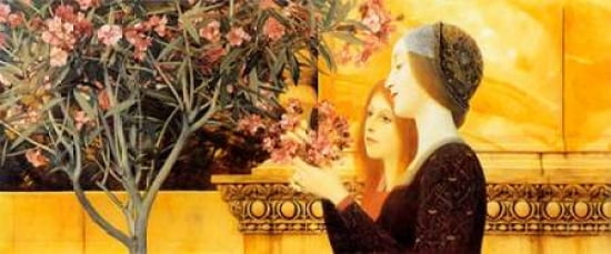 Two Girls With Oleander c 1892 Canvas Art - Gustav Klimt (24 x 48)