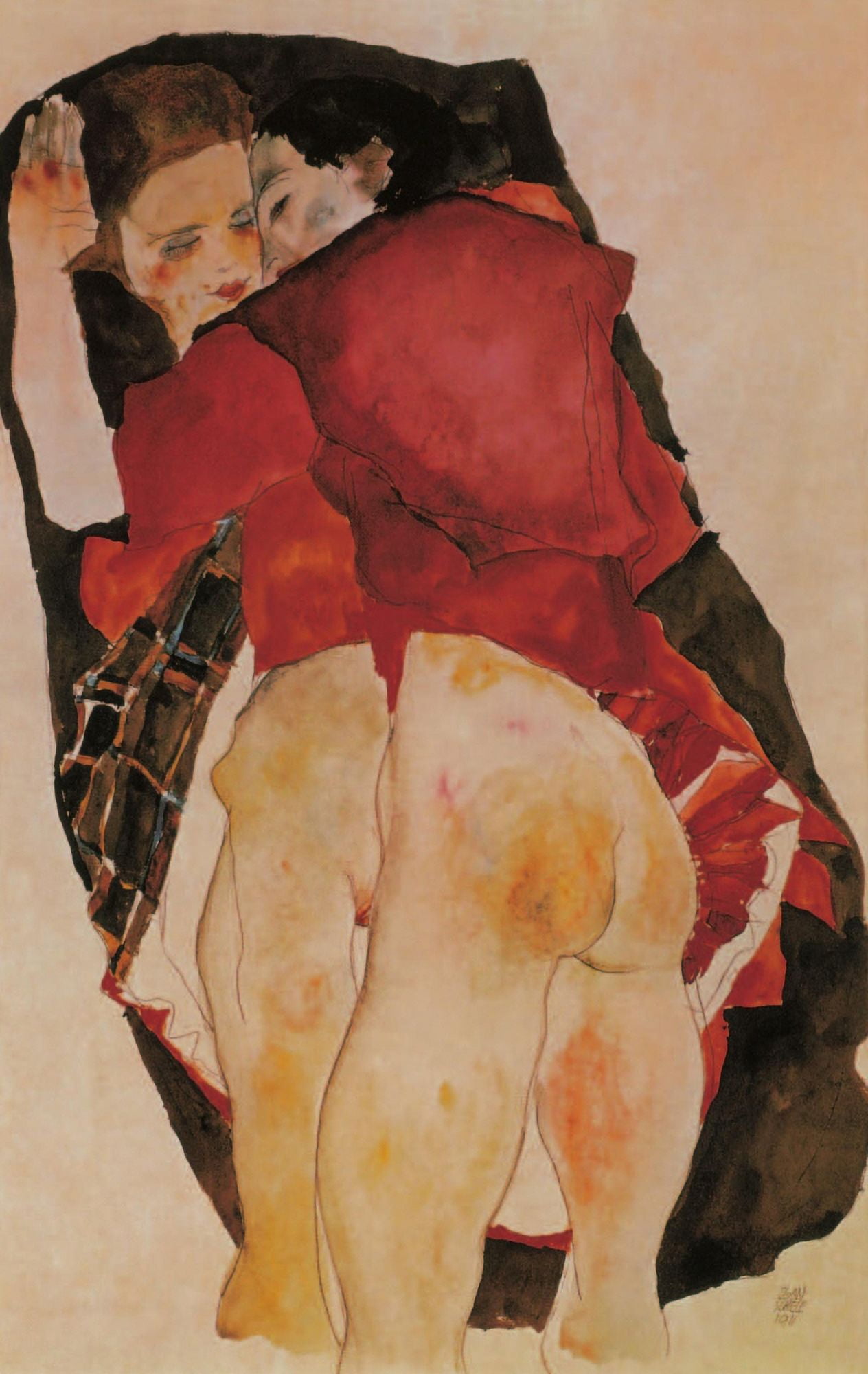 Two Girls (lovers) 1911 Canvas Art - Egon Schiele (18 x 24)